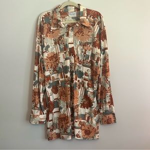 Rare Big and Tall Vintage Floral Print 60s 70s Men’s Button Down Collared Shirt